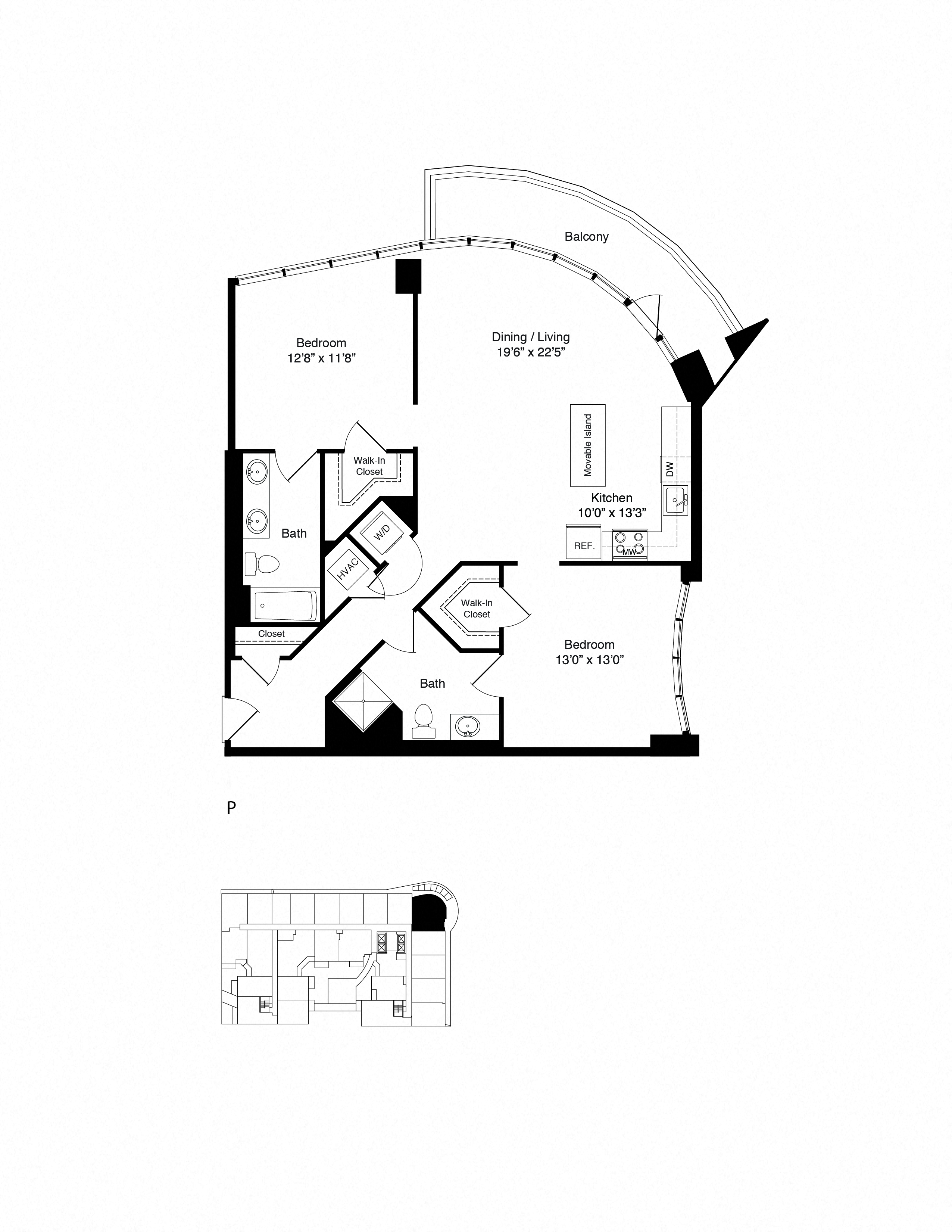 Floor plan for 2 beds, 2 baths, 1146 sqft